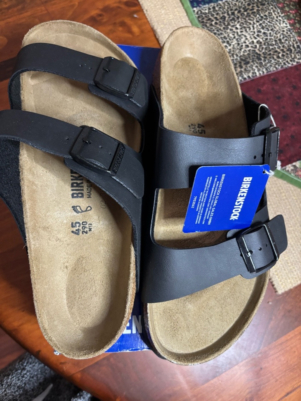 Birkenstock Black Arizona Leather Two-Strap Sandals NIB